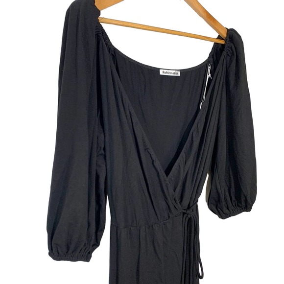 Reformation NEW Calabra Black Wrap Jersey Tencel Tie Midi Dress Black Medium - Picture 4 of 10